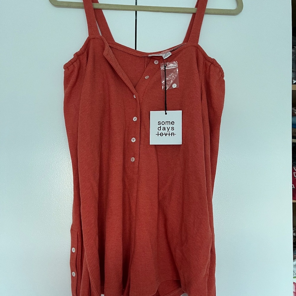 Orange Waffle-Knit Romper